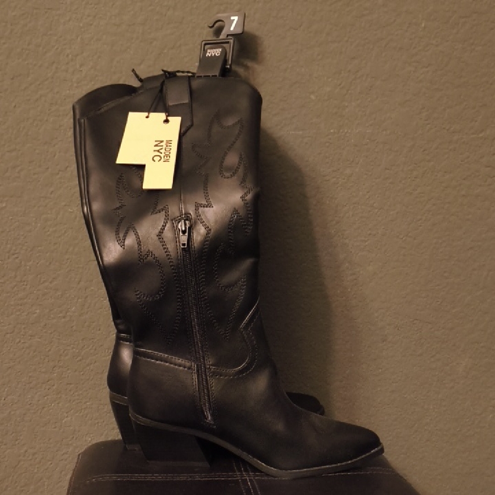 Madden NYC Western Black Heeled Boots for Women